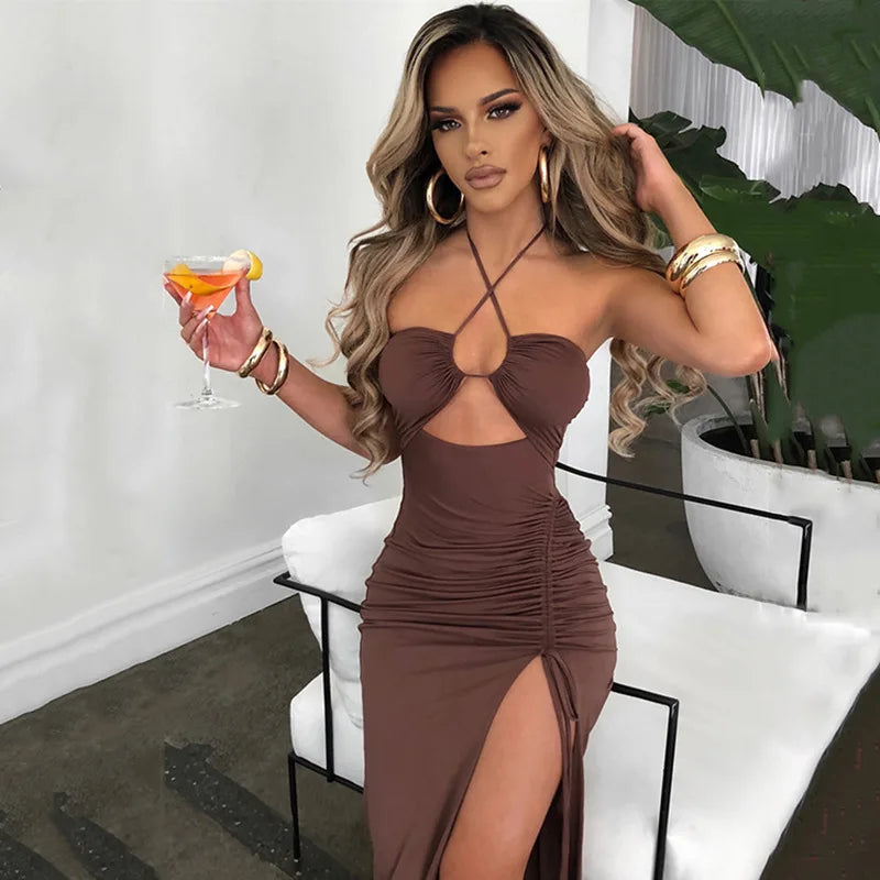 Sleeveless Sexy Dress Women Clothing Backless Hollow Out Slim Party Dresses Fashion Casual Summer Bodycon Elegant Split Dress