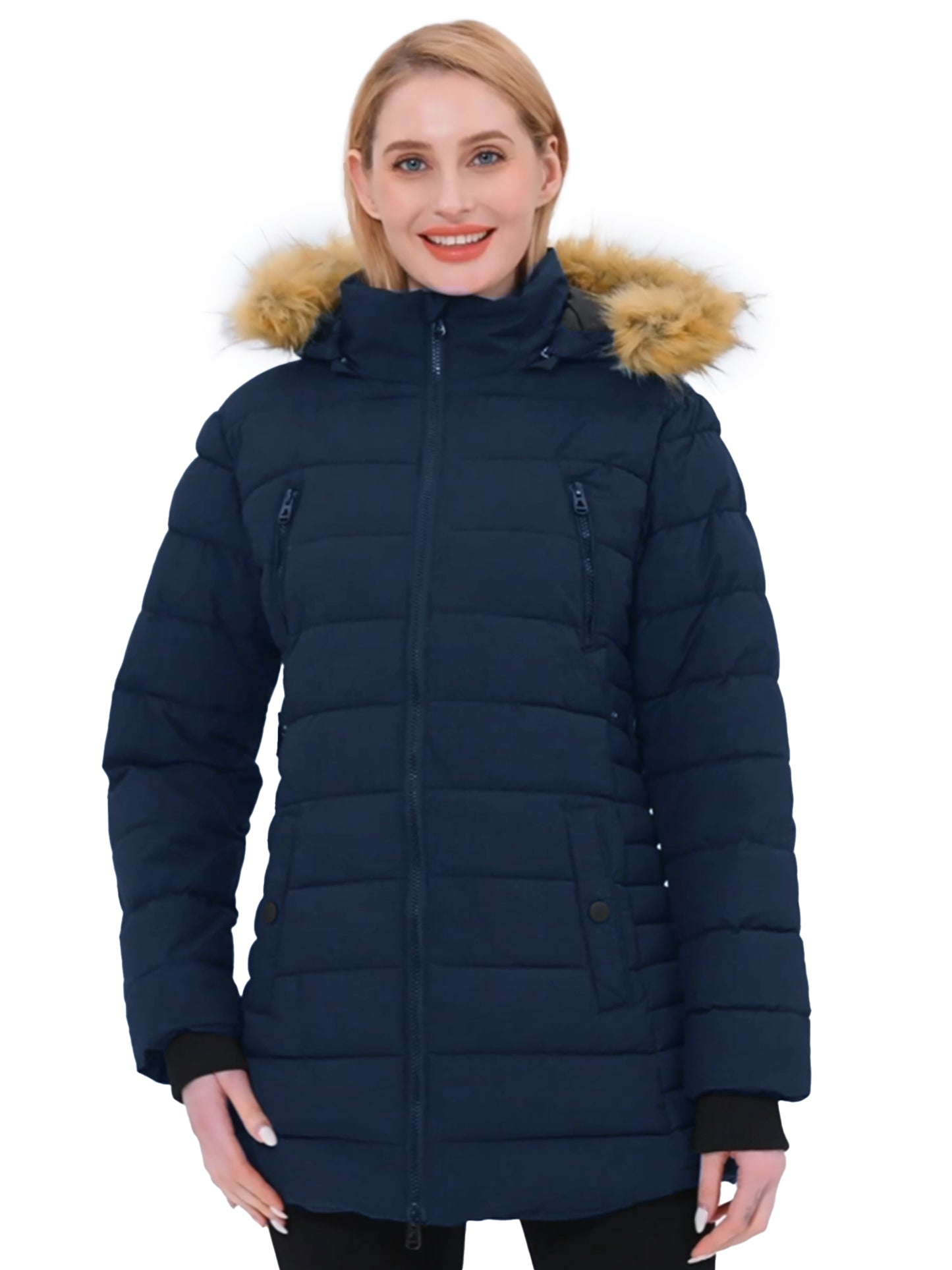 Women'S Winter Coat Quilted Snow Coat Warm Cotton Jacket with Hood Army Green M